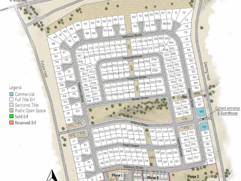 Master site plan for Finkenstein Manor residential estate, detailing individual erf layouts, street networks, and designated land use zones.