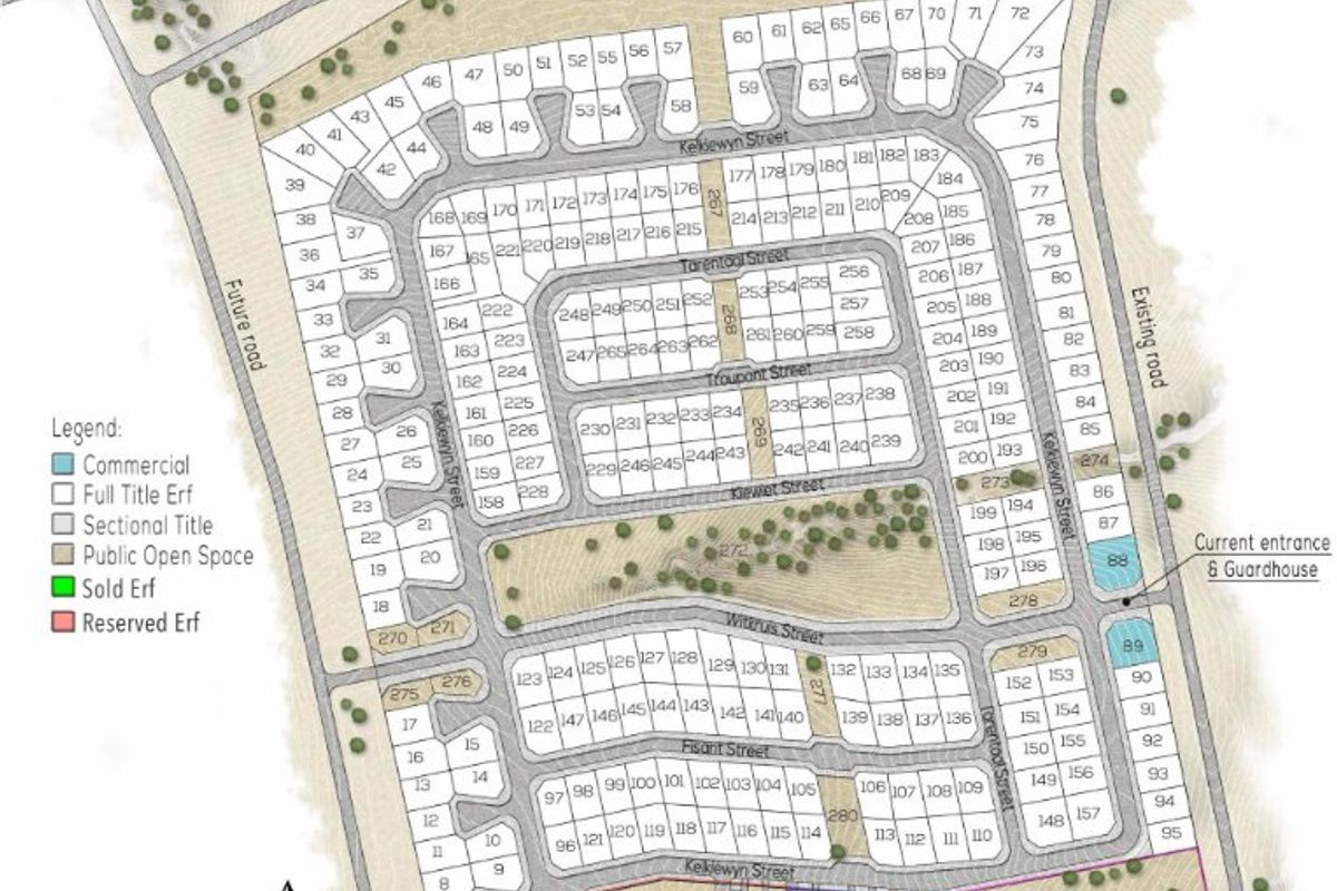 Master site plan for Finkenstein Manor residential estate, detailing individual erf layouts, street networks, and designated land use zones.