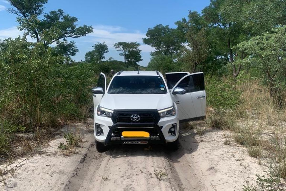 A view of a sandy track leading through natural bushveld vegetation on the farm property.