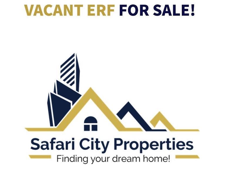 A promotional graphic for a vacant residential erf listing by Safari City Properties.