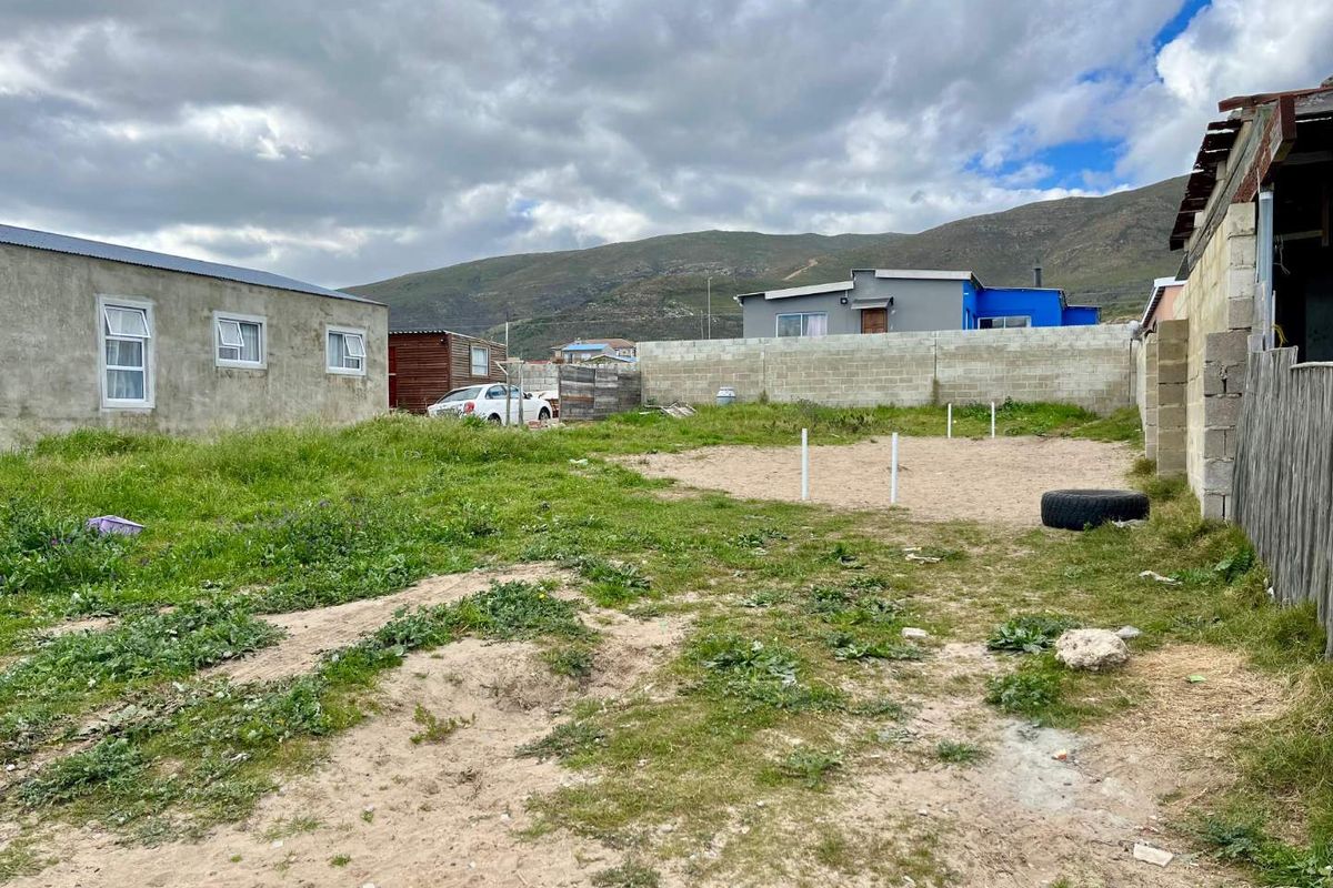 A view of the rear yard area featuring an unpaved surface and concrete block boundary walls, adjacent to neighboring residential properties.