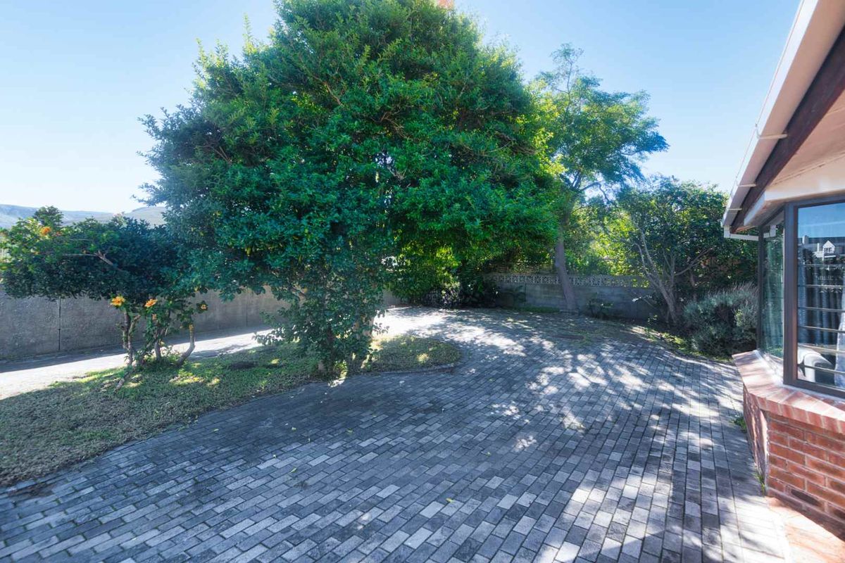 A private rear garden area featuring paved flooring, established trees, and a perimeter boundary wall, providing a quiet outdoor space.
