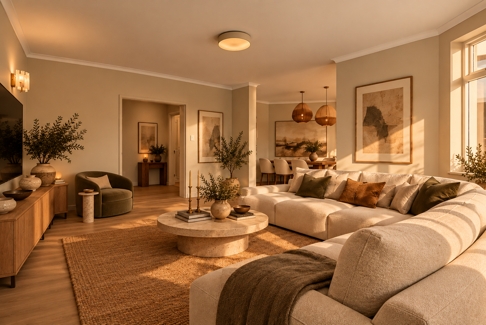 open plan lounge and dining room plus study