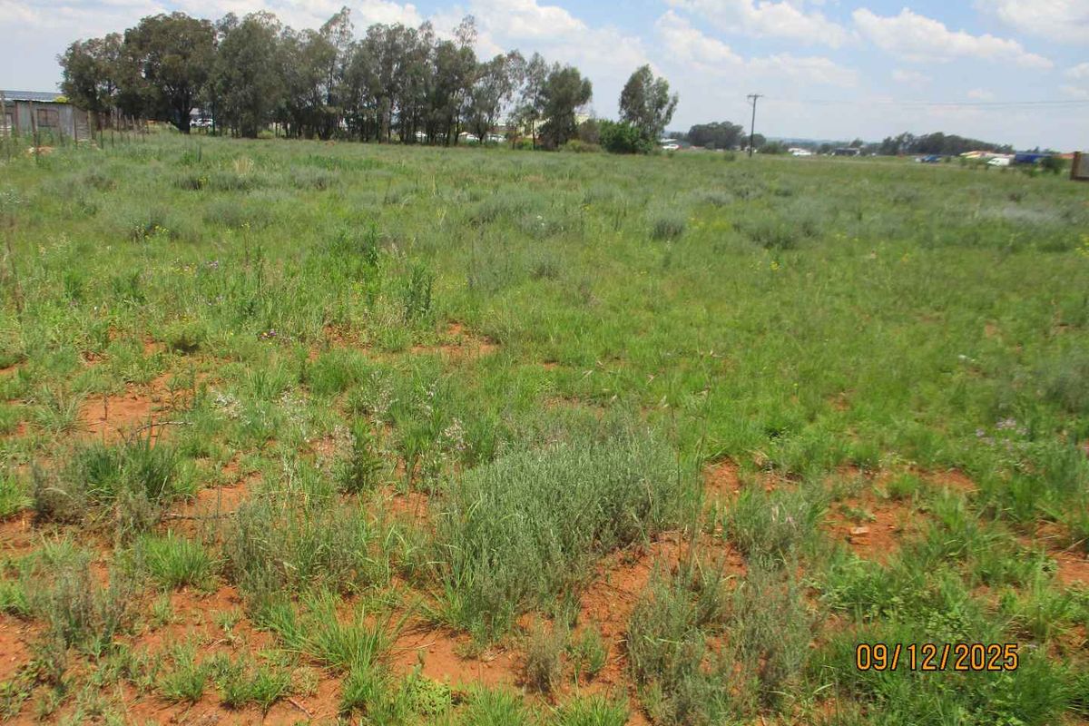 A view of a vacant residential plot featuring natural grass cover, perimeter fencing, and mature trees in the background.