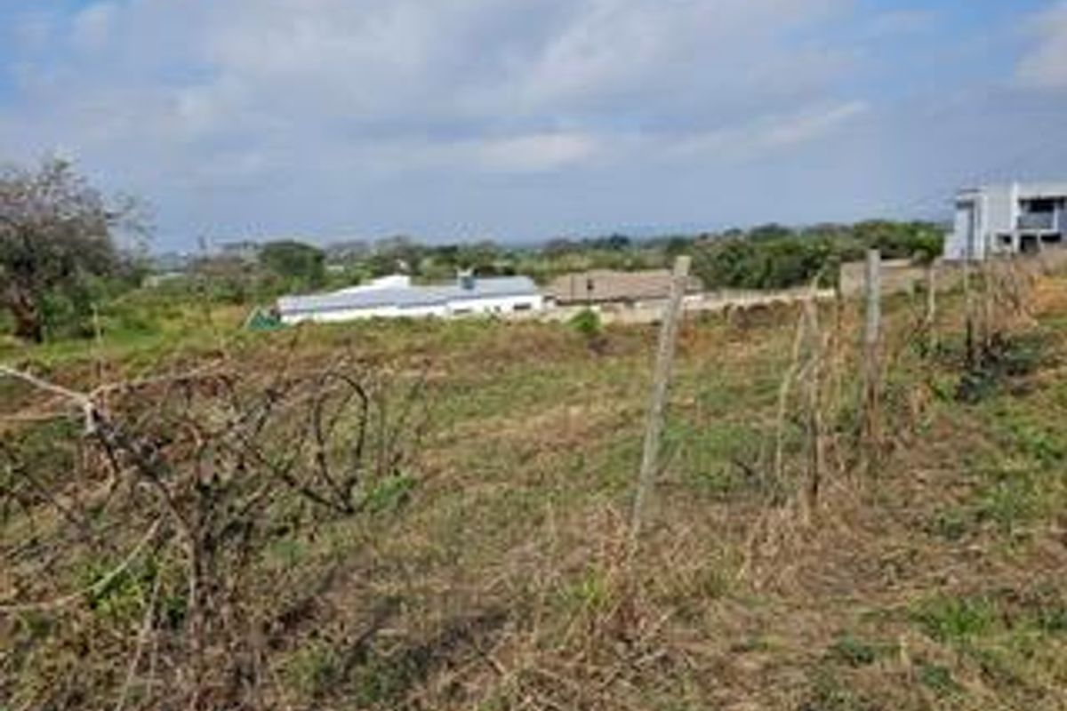 A view of a vacant residential plot featuring natural vegetation and wire perimeter fencing with surrounding neighborhood houses in the distance.
