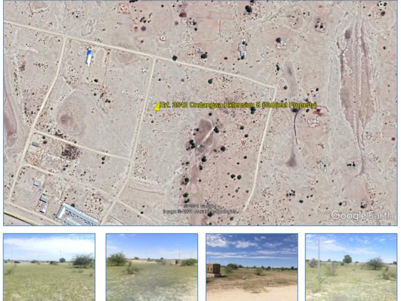 Aerial view and ground-level perspectives of the vacant industrial erf located in Ondangwa Extension 8.