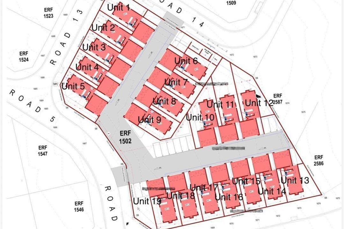 Site plan showing the layout and positioning of multiple townhouse units within the development.