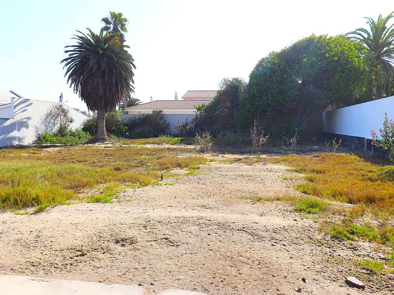 A vacant residential plot featuring sandy ground, established boundary walls, and mature palm trees, offering a blank canvas for future development.