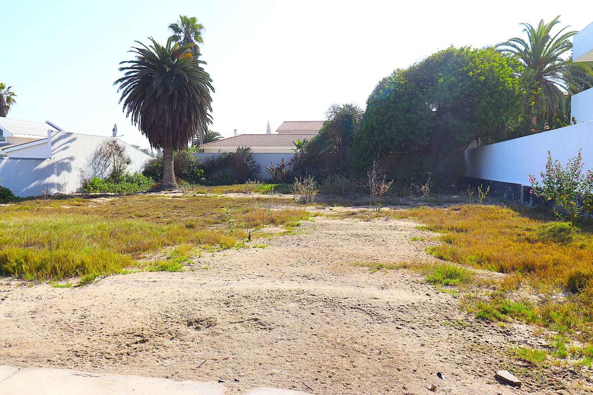 A vacant residential plot featuring sandy ground, established boundary walls, and mature palm trees, offering a blank canvas for future development.