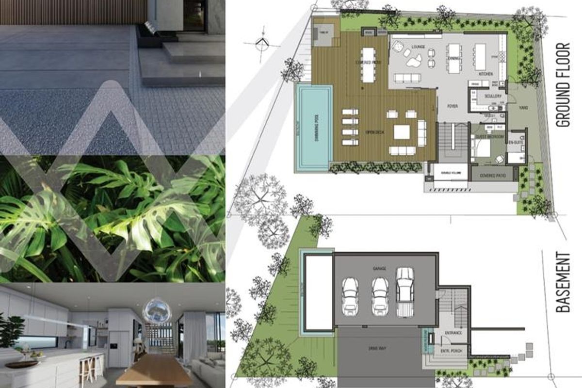 A promotional marketing collage featuring architectural floor plans, exterior facade views, and interior living spaces for a new property development.