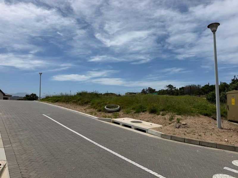 A view of the street frontage for the vacant residential land, featuring paved road access, kerbing, stormwater drainage, and established street lighting.