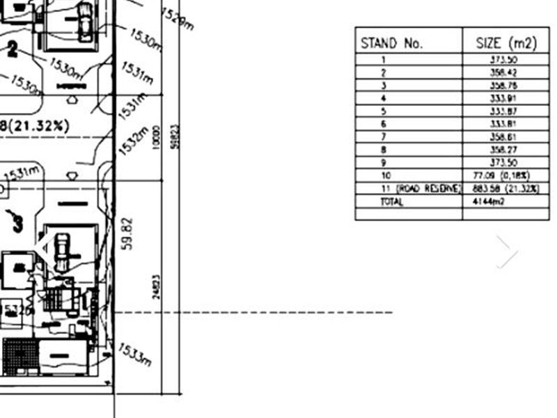 A detailed site development plan showing the layout, stand sizes, and zoning specifications for the residential property.