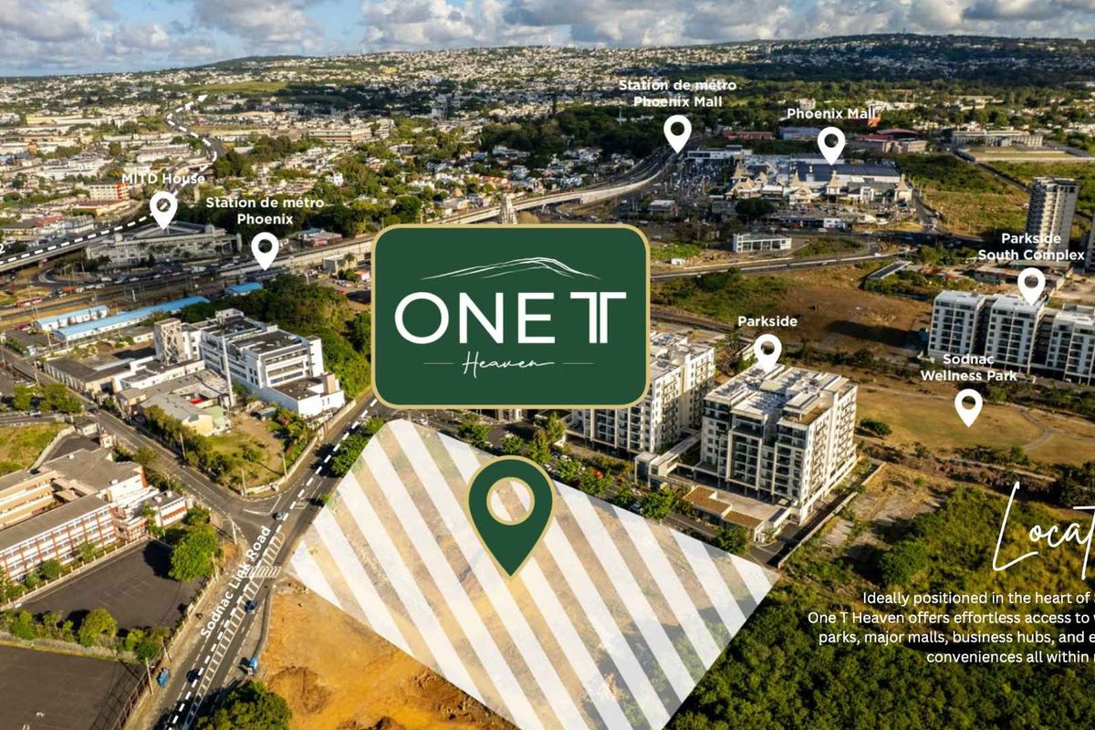 Aerial view of the surrounding area highlighting proximity to local amenities, shopping malls, and transport links in the heart of Sodnac.
