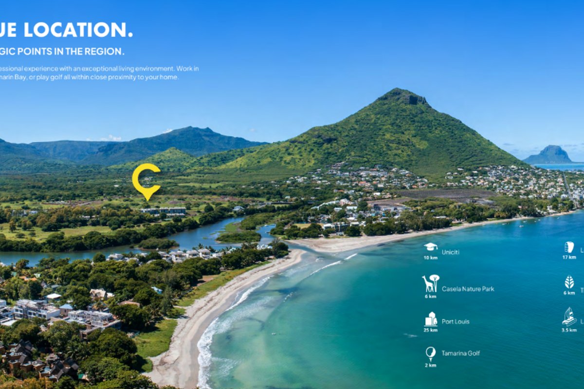 Aerial view of the coastal region highlighting the property location and proximity to local landmarks, beaches, and natural scenery.