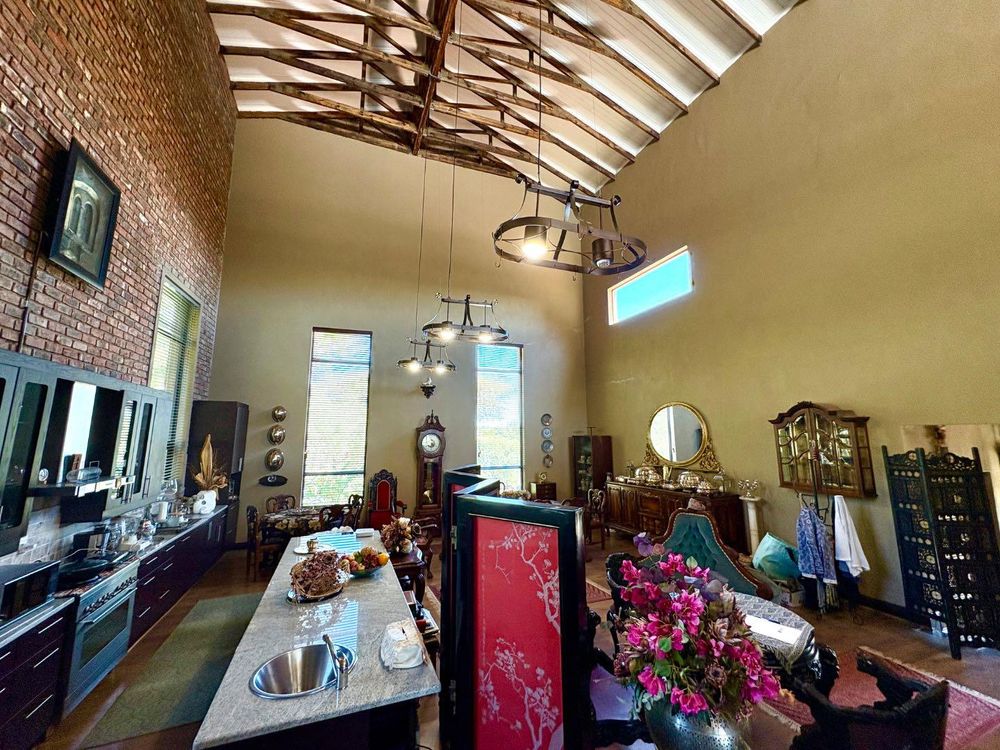 Open plan kitchen gas and electric stove.