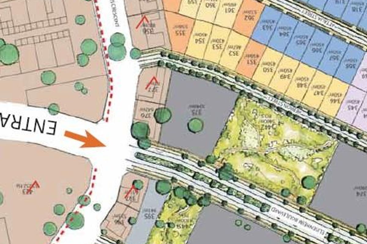 A detailed site layout plan showing the subdivision of vacant commercial land plots, including street access and designated lot numbering.