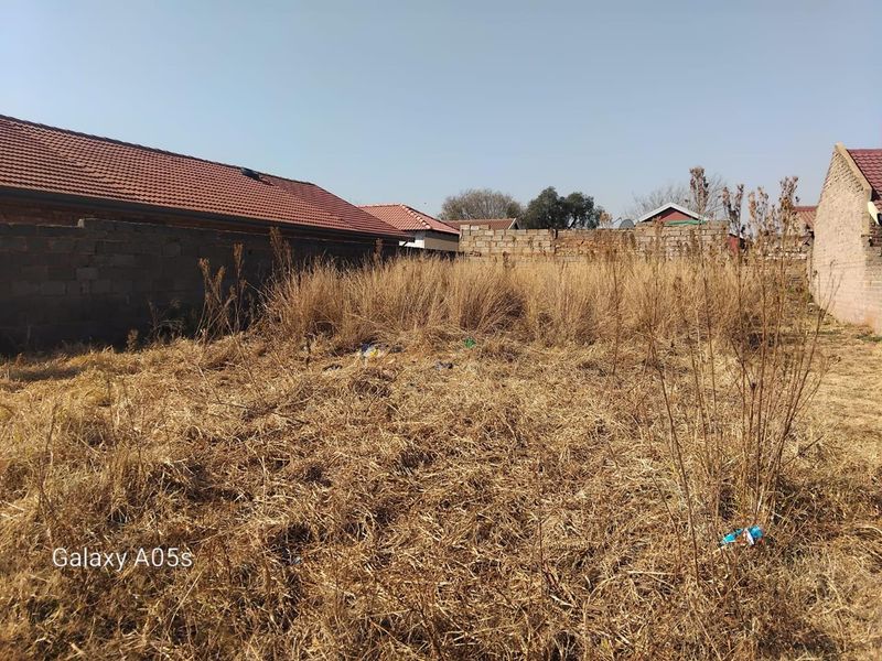 A view of a vacant residential plot enclosed by perimeter masonry walls, featuring overgrown dry grass and vegetation.
