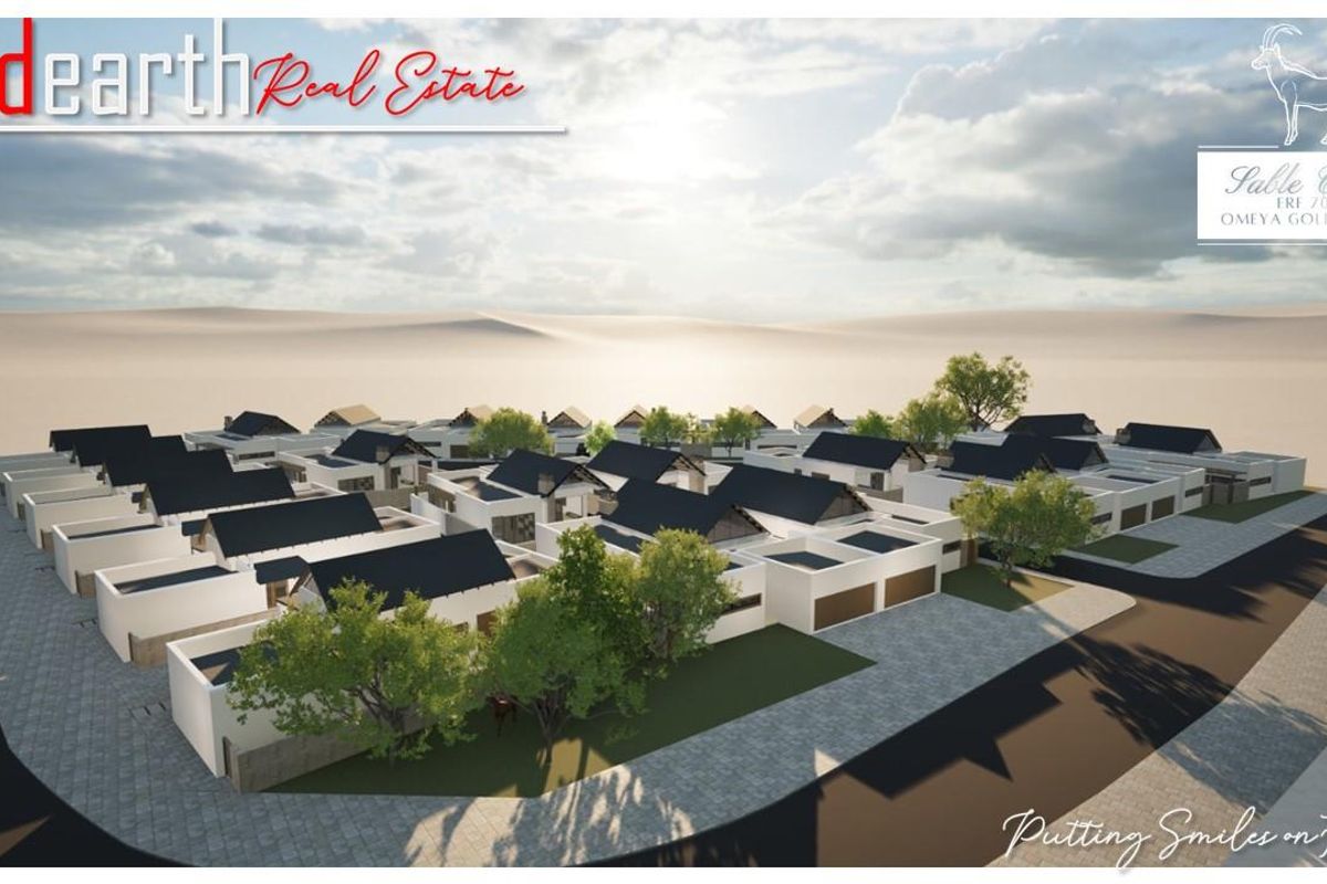 An aerial 3D architectural rendering of the Sable Court townhouse development, showcasing the layout and exterior design of the residential units.