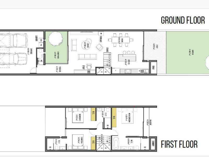 A detailed architectural floor plan showing the layout of the ground and first floors of the townhouse property.