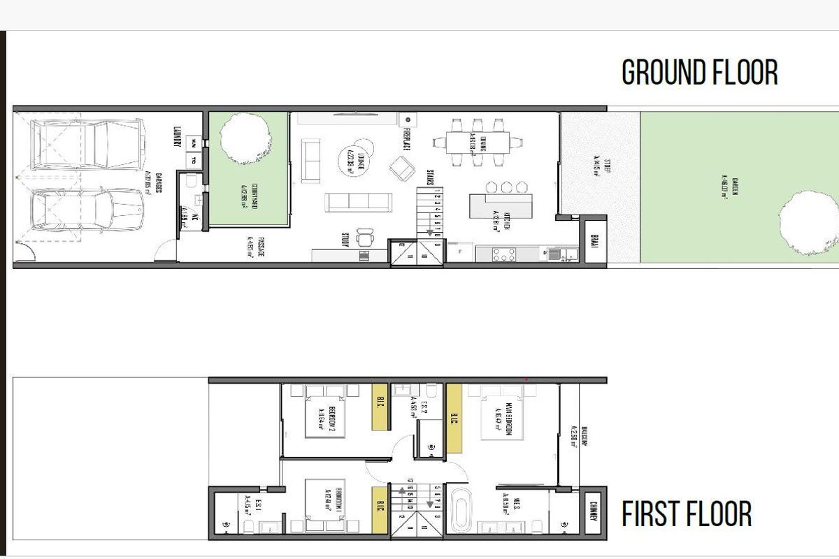 A detailed architectural floor plan showing the layout of the ground and first floors of the townhouse property.