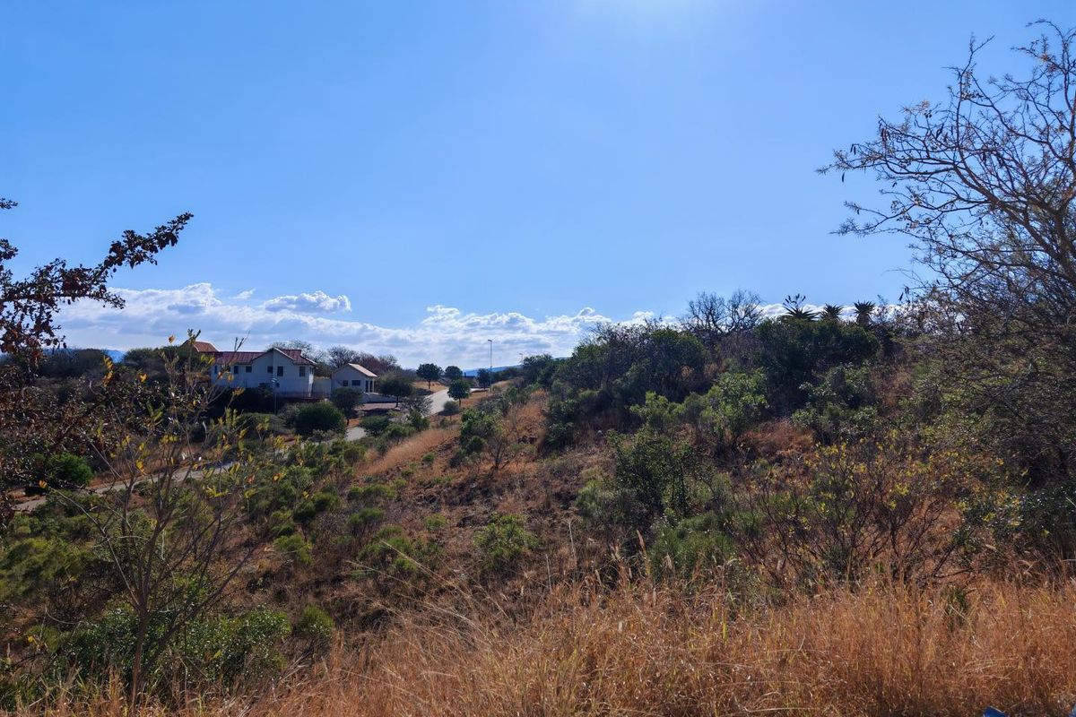 A scenic view of the natural landscape and surrounding residential area, showcasing the sloped terrain and native vegetation of the vacant land.