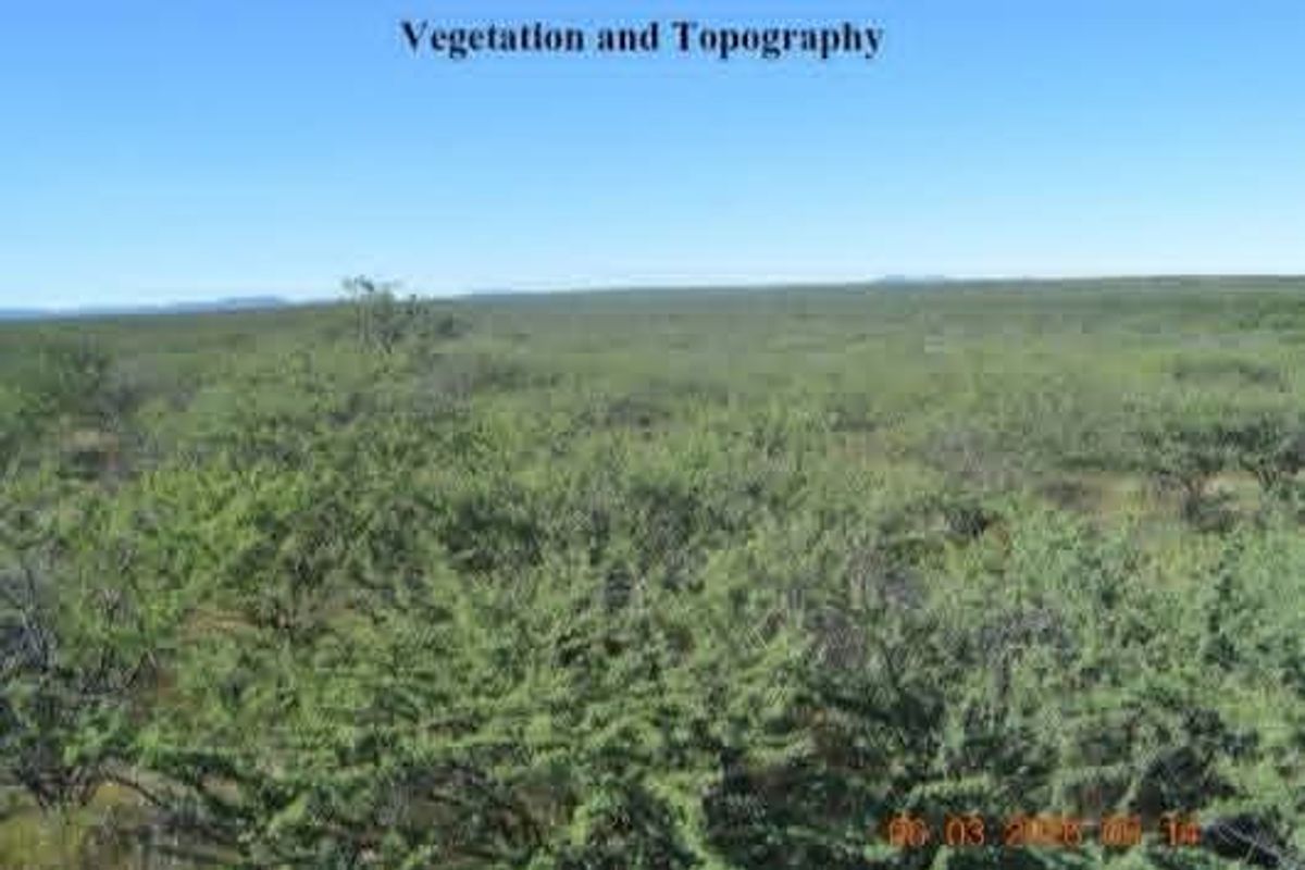 A wide-angle view of the farm property showcasing the natural vegetation and open topography of the landscape.