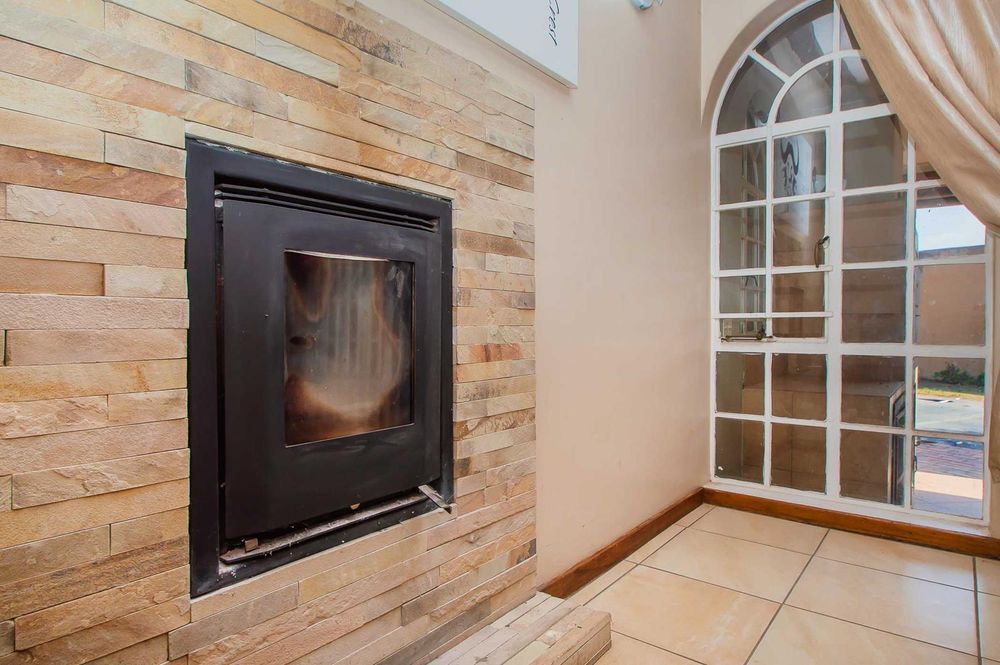 Fireplace in dining area