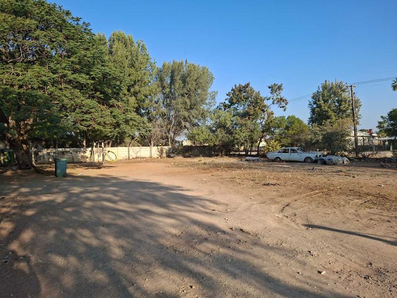 A large, undeveloped outdoor plot featuring mature trees and a perimeter boundary wall, offering significant potential for landscaping or future development.