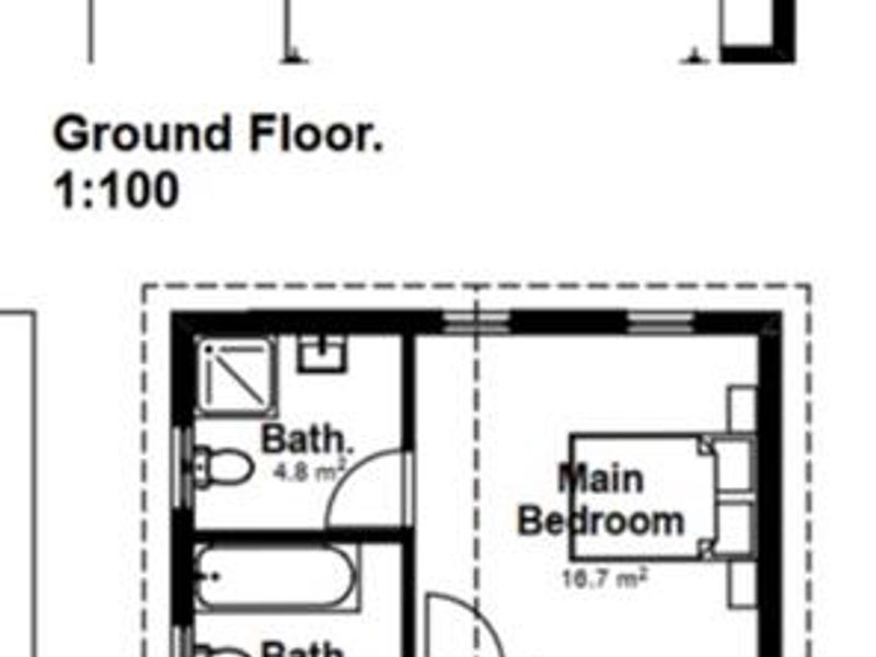 A detailed architectural floor plan showing the layout of the ground and first floors of the townhouse.
