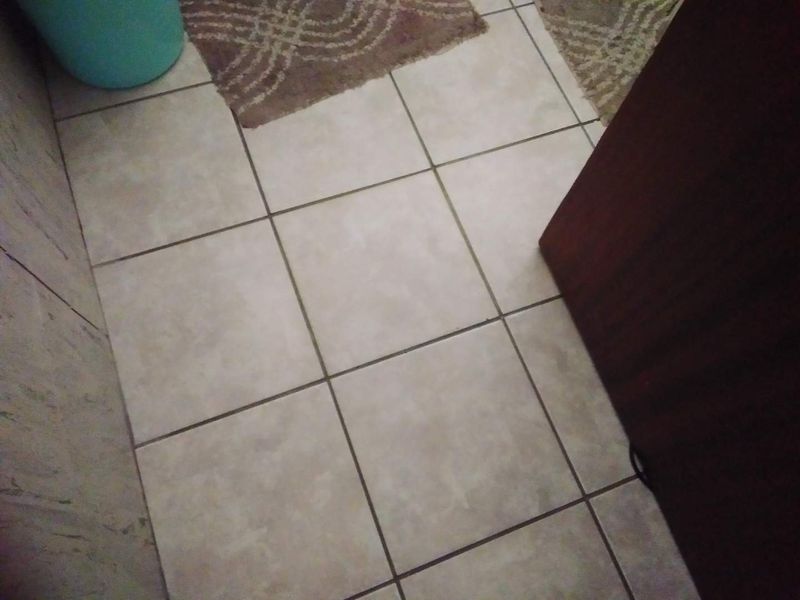 A close-up view of tiled flooring in an unidentified interior space.