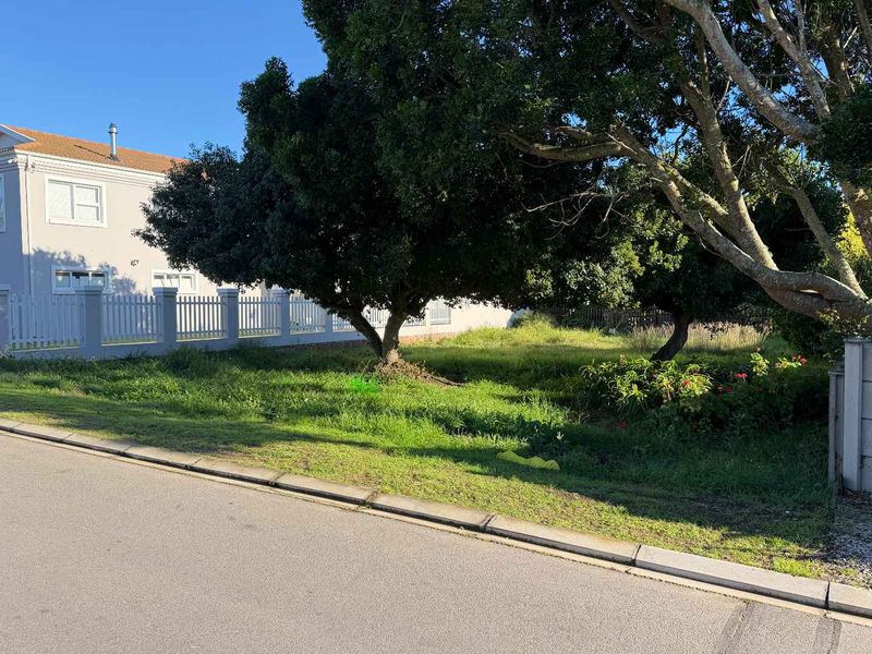 A vacant residential plot featuring mature trees and a white picket fence, situated along a paved street.