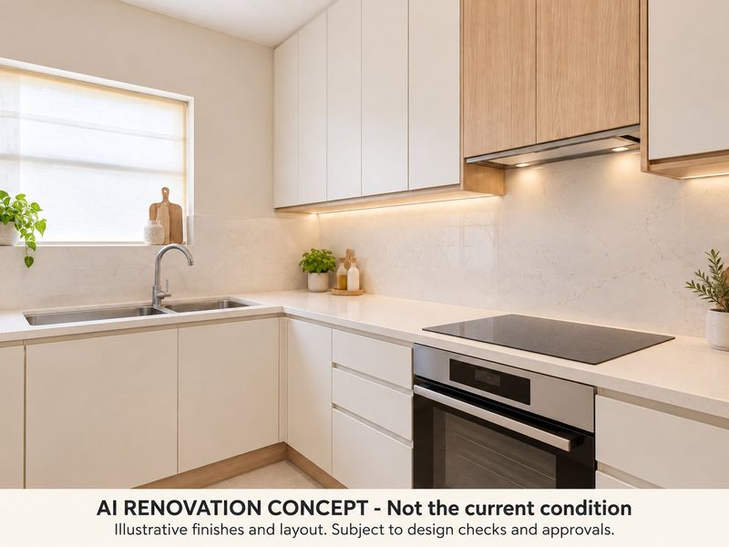 Modern kitchen featuring sleek cabinetry, stone countertops, integrated appliances, and under-cabinet lighting in a clean, contemporary design.
