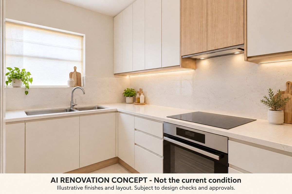 Modern kitchen featuring sleek cabinetry, stone countertops, integrated appliances, and under-cabinet lighting in a clean, contemporary design.