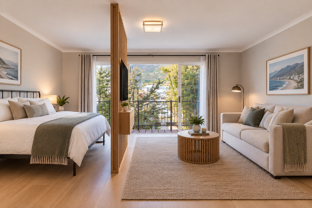 AI image with room divider to create more privacy in bedroom