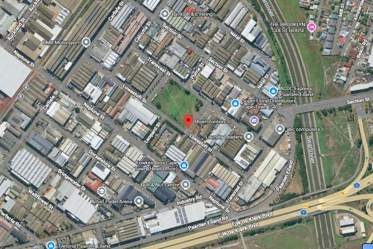 An aerial map view showing the industrial property location within the surrounding commercial and transport infrastructure network.