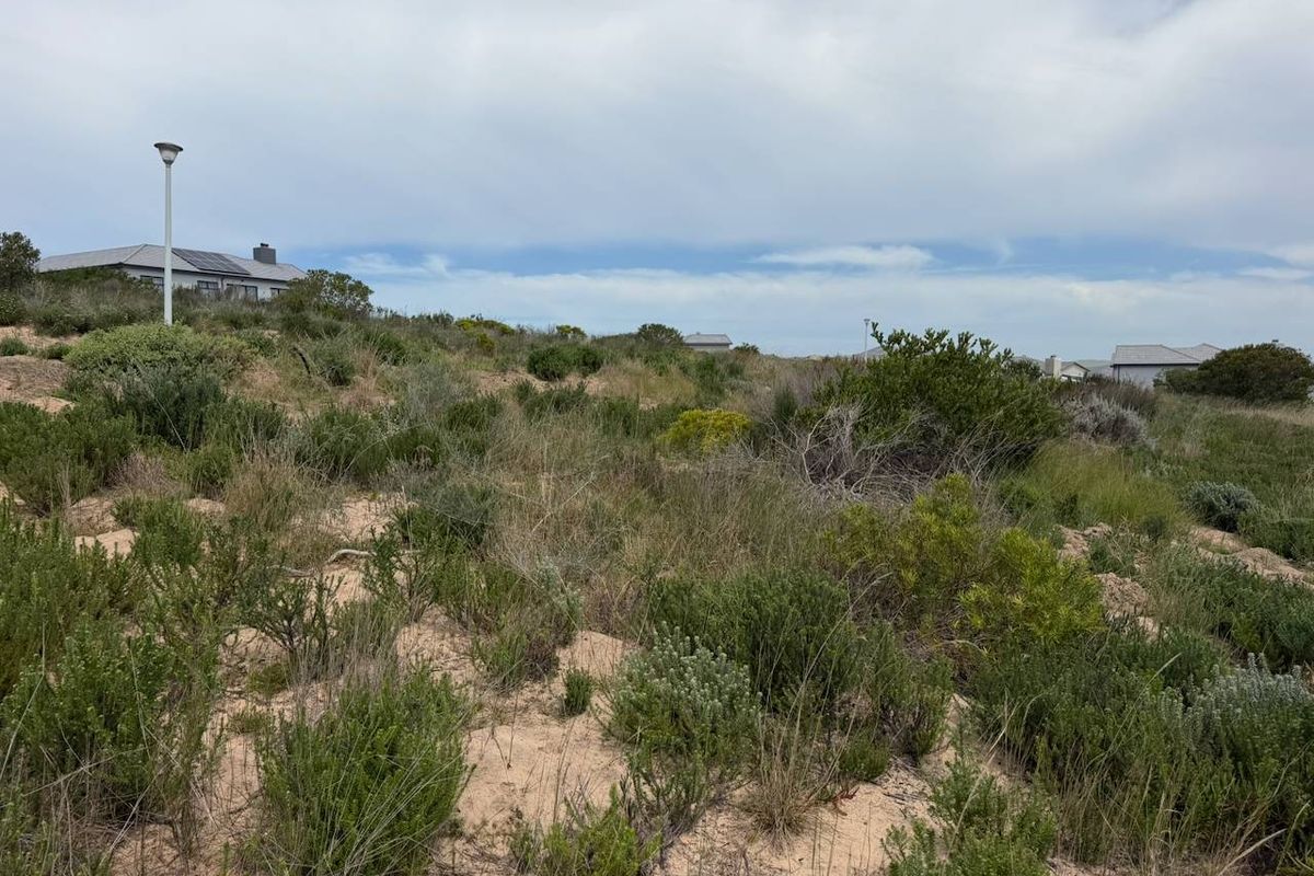 A view of a vacant residential plot featuring natural sandy terrain and native coastal vegetation with surrounding residential properties in the distance.