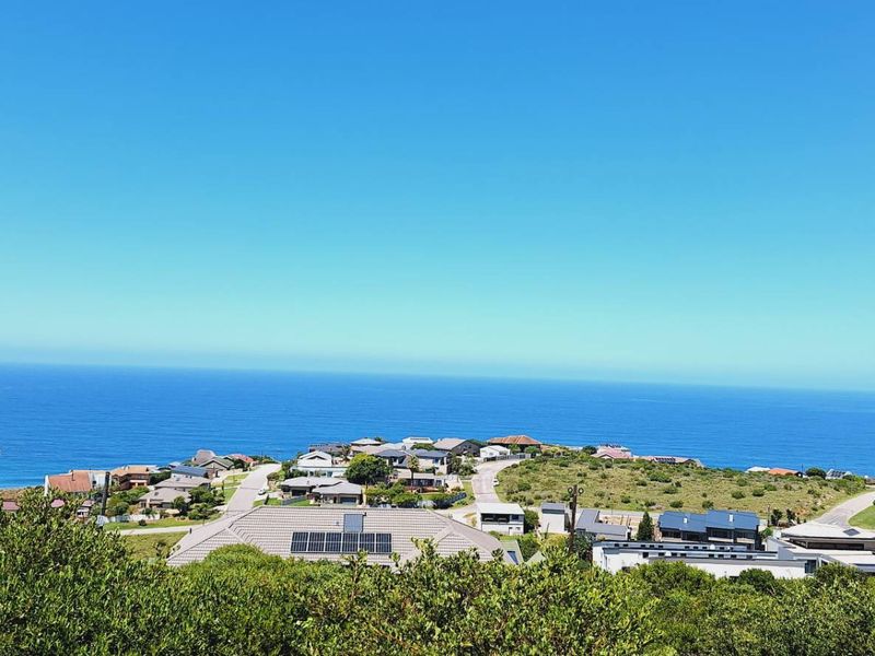 A scenic elevated view overlooking the coastal residential neighborhood and the ocean horizon.