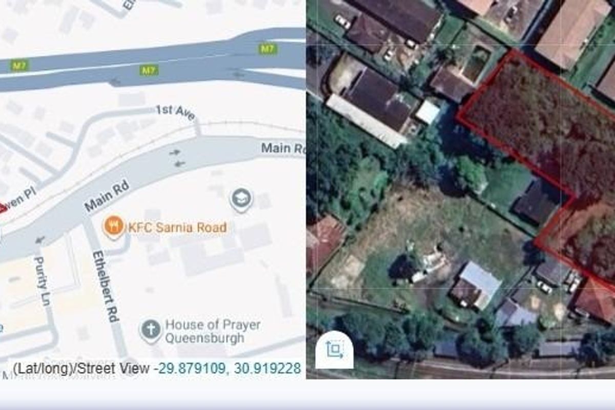An aerial view and map location highlighting the boundaries of the vacant residential land plot.