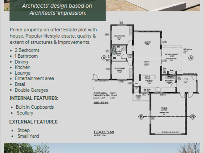 Architectural floor plan and 3D design impressions for a Type C townhouse featuring two bedrooms, one bathroom, and a double garage.