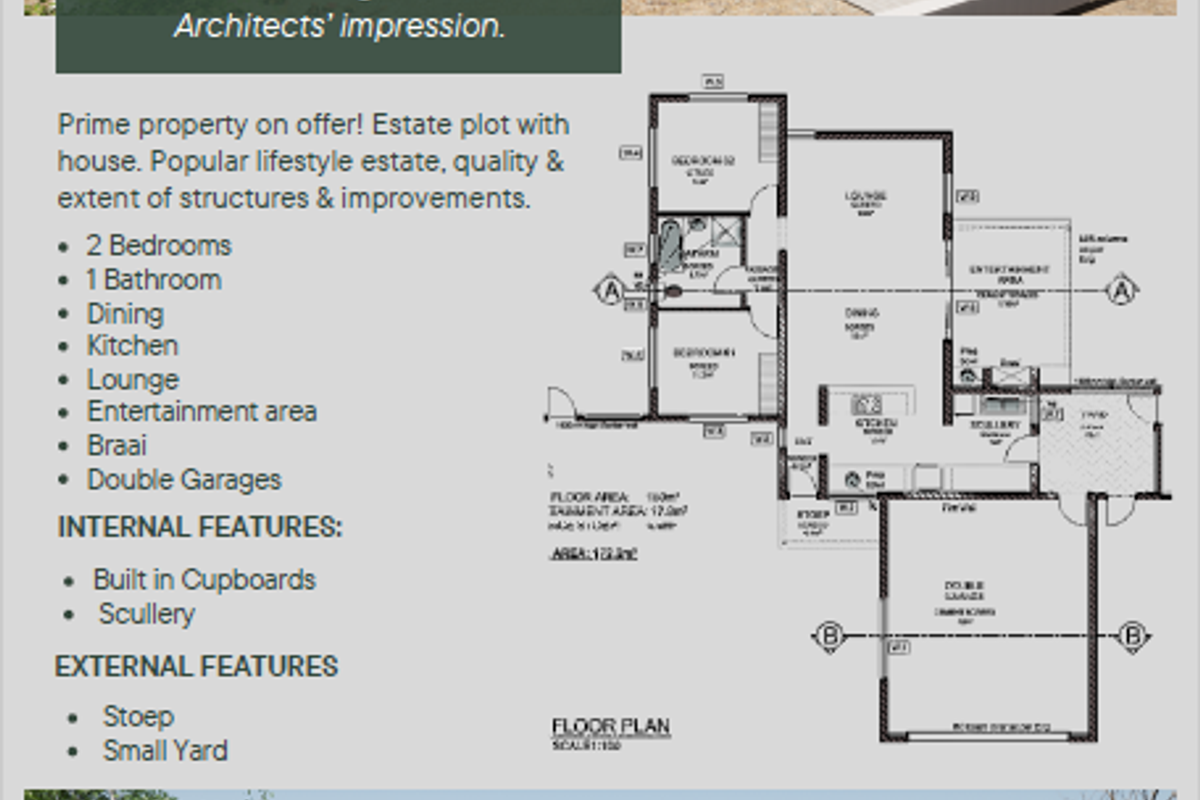 Architectural floor plan and 3D design impressions for a Type C townhouse featuring two bedrooms, one bathroom, and a double garage.