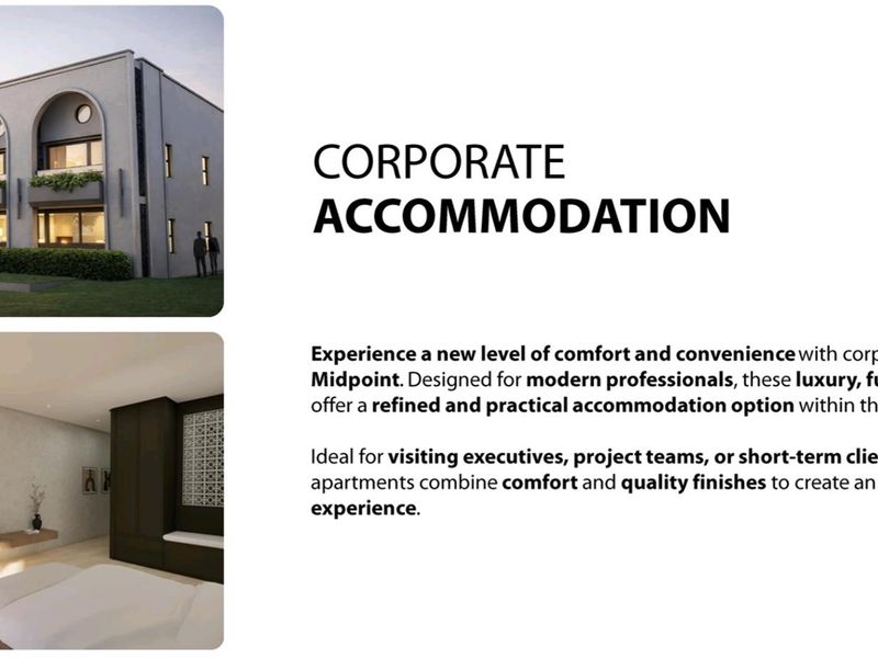 A professional presentation featuring a modern industrial-style building exterior and a high-end, contemporary bedroom interior with integrated cabinetry and sleek finishes.