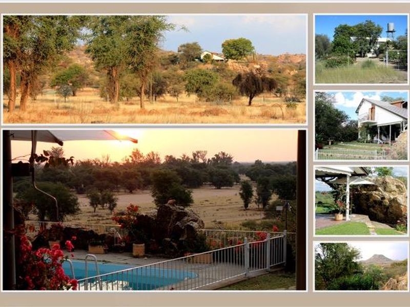 A collage of exterior views showcasing the property grounds, including a swimming pool, patio area, and surrounding landscape.