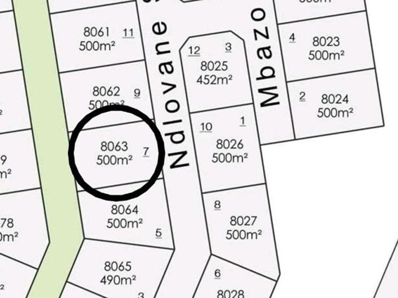 A cadastral map or site plan showing the layout and plot sizes of residential properties along Ndlovane Street and Mbazo Street.