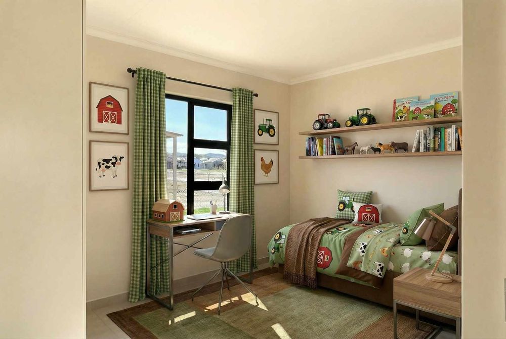 Spacious third bedroom with built-in cupboards.