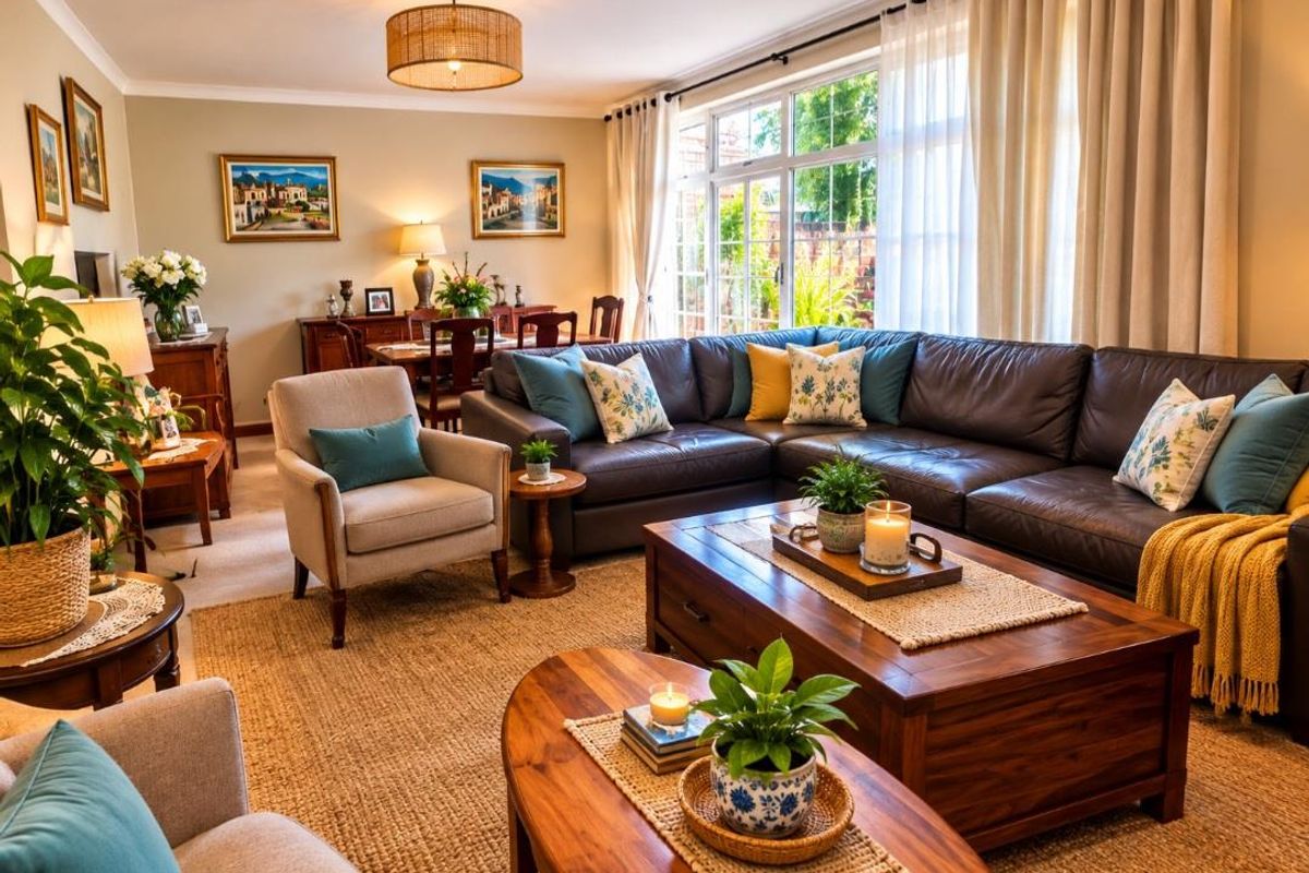 A well-lit, comfortable living room featuring large windows and a glass sliding door that provides natural light and access to the outdoor area.