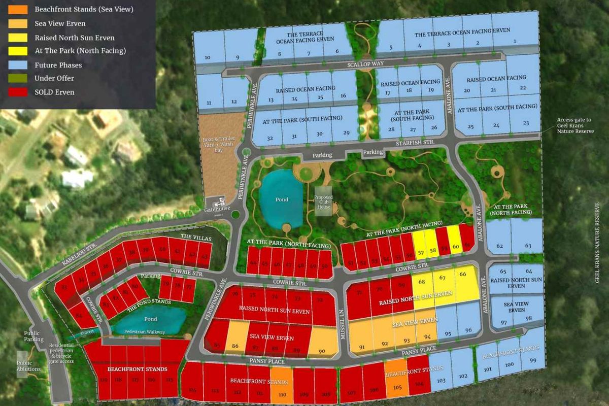 A comprehensive site development plan illustrating the layout of residential stands, road networks, and communal amenities within the estate.