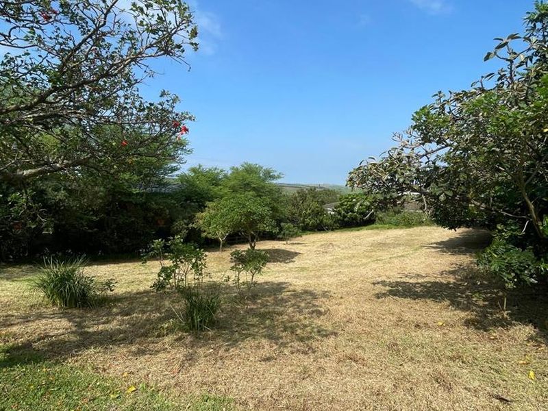 A view of a spacious, well-maintained residential garden featuring mature trees and established lawn areas, offering a peaceful outdoor setting.