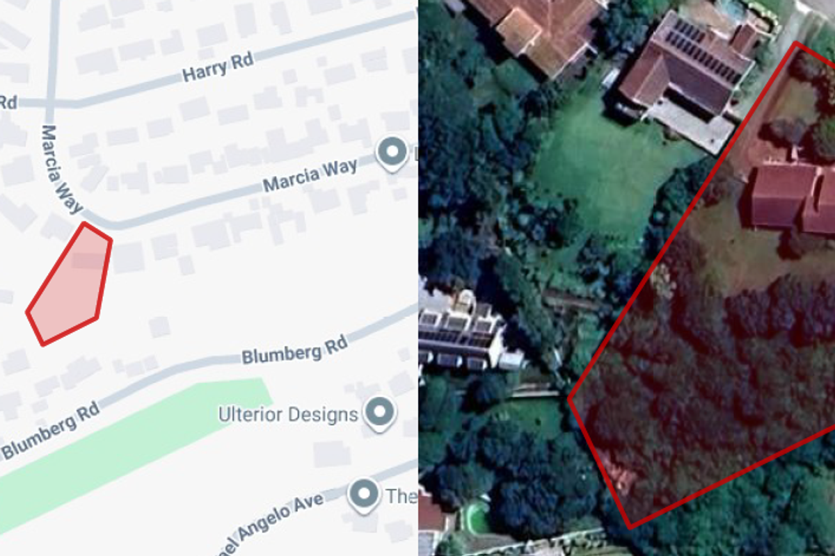 An aerial view showing the property location on a map alongside a satellite image of the residential plot and its surrounding area.