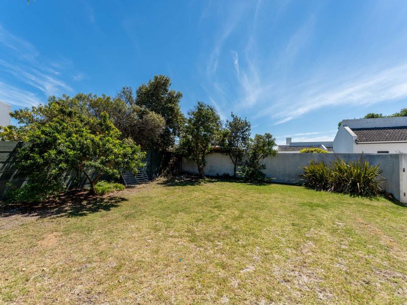 A private rear garden featuring a lawn area enclosed by boundary walls and established trees.