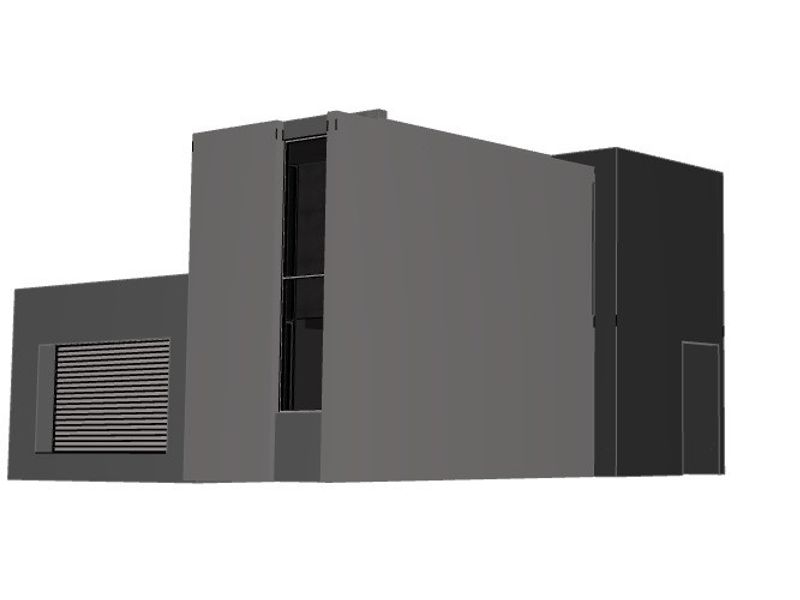 A 3D architectural rendering of a modern house exterior featuring a garage and vertical window design.